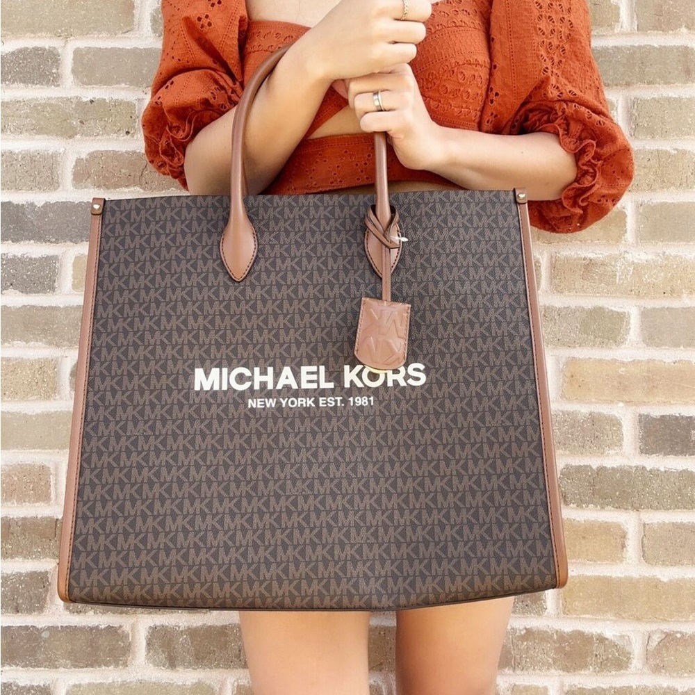 Michael Kors Large North South Mirella Brown Leather Tote